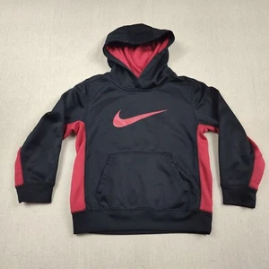 Nike Therma Fit Hoodie Size 7 Kids Youth Black Red Swoosh Hooded Hood - Picture 1 of 3