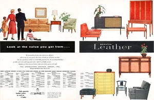 Muebles modernos Mid-Century CUERO GENUINO grande 1955 MCM revista anuncio - Imagen 1 de 1