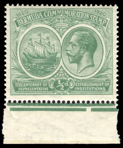 Bermuda 1920 KGV Tercentenary 1/2d green WATERMARK CROWN TO RIGHT OF "CA". SG 60w. - Bild 1 von 1