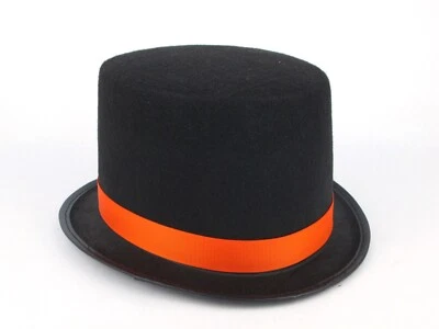 CHILD KIDS MAGICIAN GENTLEMAN 20S FORMAL COSTUME FELT TOP HAT BLACK W/ RIBBON - Image 1 of 4