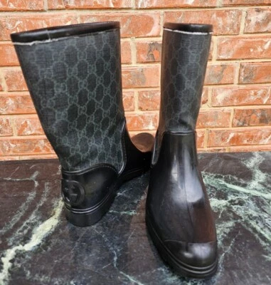 💖Botas de lluvia GUCCI WELLIES verdes y negras auténticas #204488 talla 37G 💖GG mono Foto 1 de 4