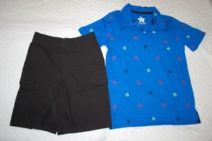 Boys ROYAL BLUE S/S POLO SHIRT Monsters BLACK CARGO SHORTS Size 5 6 7 8 10 - Picture 1 of 1