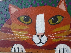 Cats OllieTuxedo ACEO 2.5 x 3.5 Inches Oil Painting Orange and Yellow Cat - Picture 1 of 3