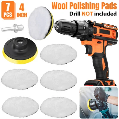 7Pcs 4inch Car Lambs Wool Bonnet Buffing Wheel Pad Buffer Polishing Polisher Kit - Image 1 of 4