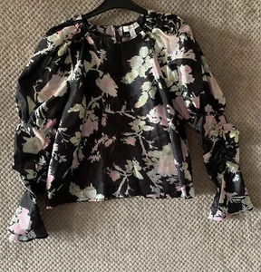 Top shop Black Floral Puff Long Sleep Crop Top. Size Uk 10.New - Picture 1 of 15