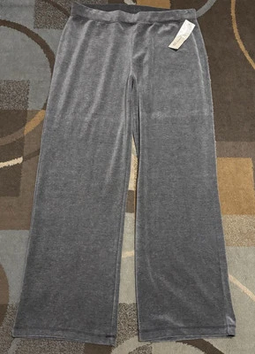 Jones New York Sport Womens Lounge Straight Leg Pants Velvet Velour Gray. Sz L. - Image 1 of 4