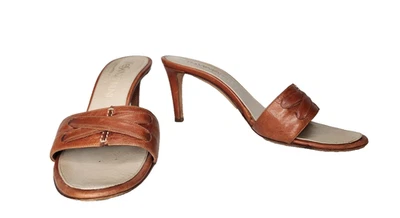 Salto YSL Yves Saint Laurent Rive Gauge Vintage Mules Couro Marrom Tamanho 36.5 6.5 - Imagem 1 de 4