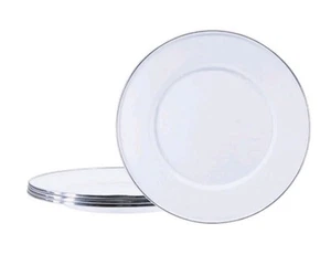 Golden Rabbit White Enamelware Set 4 Sandwich Salad Plates NEW 8.5" - Picture 1 of 5