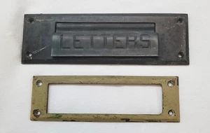 Vintage Brass Letter Mail Slot with Lettering & Framing 7 5/8" x 2 3/8" GS00592 - Picture 1 of 4