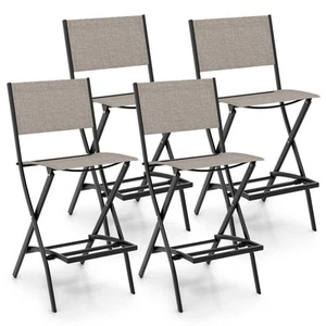 Gymax Folding Bar Stools (Set of 4) Patio Sling Chairs with Backrest Humanized - Picture 1 of 8