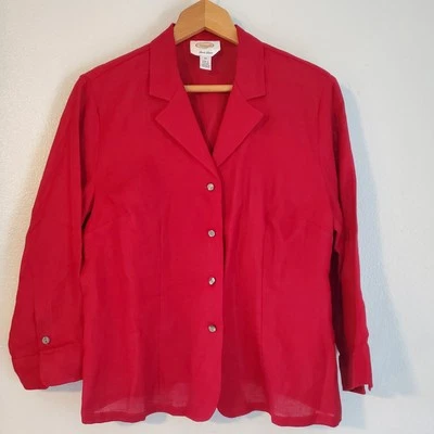 Talbots Irish Linen Top Womens 10 Red Lightweight Classic - Image 1 of 4