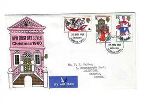 GREAT BRITAIN 1968 FDC "Christman 1968" sent to Canada - Picture 1 of 2