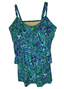 Kim Gravel x Swimsuits For All Tiered Tankini Top A629518 Green Floral Size 14 - Picture 1 of 8