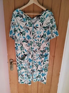 Marks & Spencer Short Sleeve Linen Shift Dress Size 16 Green White With Pockets - Picture 1 of 3