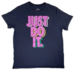 The Nike Tee Navy Blue with Purple Just Do It Short Sleeve Shirt Men's Size XL - Picture 1 of 16