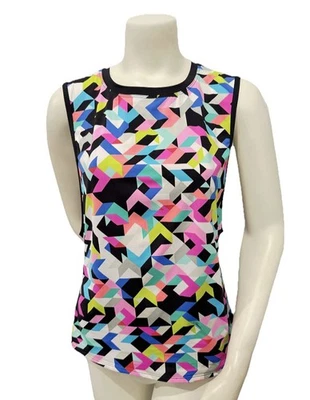 Camiseta sin mangas geométrica sin mangas Trina Turk Recreation multicolor muestra talla S Foto 1 de 4