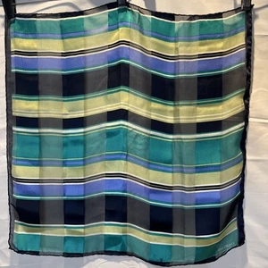 Vintage Bill Blass Blue Green Silk Pocket Square Hand Rolled Hem 20.5”x 20.5” - Picture 1 of 7