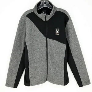 Spyder Jacket Men's Medium Gray Black Fleece Full Zip Pockets Mock Neck Gorpcore - Picture 1 of 17