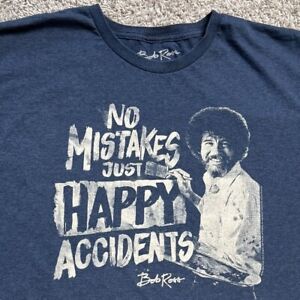 Bob Ross T Shirt Mens XL No Mistakes Just Happy Accidents Short Sleeve Blue