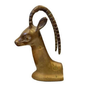Cabeza de busto de gacela de antílope ibex de latón estatua sujetalibros figura única - Imagen 1 de 5