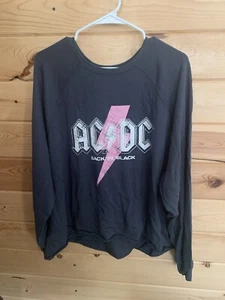 RETRO WOMENS AC/DC BACK IN BLACK CREWNECK PULLOVER HEAVYMETAL SWEATSHIRT SZ XXL - Picture 1 of 8
