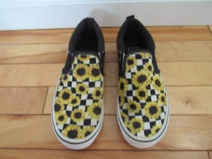 VANS OFF THE WALL GIRLS SIZE 3 SLIP ON SHOES BLACK YELLOW SUNFLOWERS GREAT COND - Picture 1 of 11