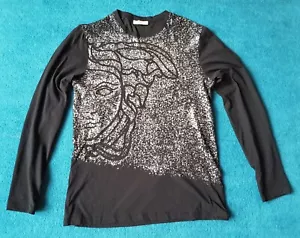 VERSACE COUTURE COLLECTION Black Metallic SILVER Medusa Portrait T-Shirt Top S - Picture 1 of 12