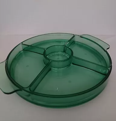 Vintage Acrylic 16" large Divided Dish Serving Platter  5 Compartments Green - Image 1 of 4