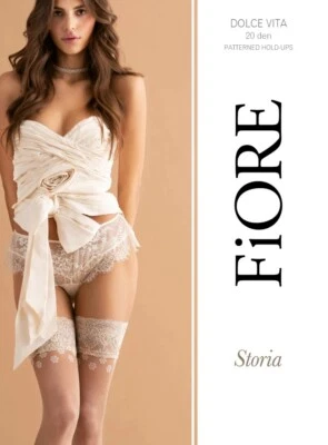 Meias de luxo femininas Fiore Dolce Vita com renda elegante 20 Den Poudre - Imagem 1 de 4