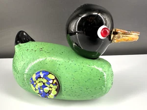 VTG Murano Style Multicolored Hand Blown Art Glass Duck Figurine Paperweight 7x4 - Picture 1 of 19