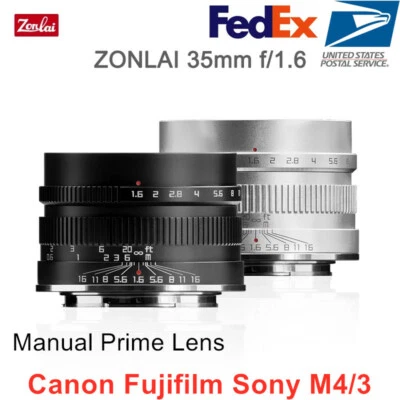 Zonlai 35mm F1.6 Manual Fixed Focus Lens For Canon EF-M Sony E Fujifilm X M4/3 - Image 1 of 4