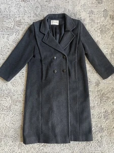 R Hennig Double Breasted Wool Long Line Pea‎ Coat Black Size 14 Vintage - Picture 1 of 5
