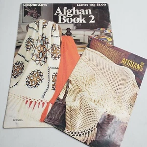 Leisure Arts Afghan Leaflet Booklet Coats and Clarks Patterns Lot of 2 Crochet - Picture 1 of 8