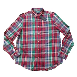 Polo Ralph Lauren Shirt Boys Youth Large XL 18-20 Red Plaid Logo Long Sleeve NWT - Picture 1 of 14