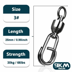 50Pcs Black Ball Bearing Swivels with Snap Stainless Split Ring Lure Connector - Picture 1 of 19