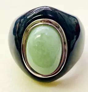 HSN Jade of Yesteryear Sterling Silver Green & Charcoal Jade Ring Size 8 - Picture 1 of 7