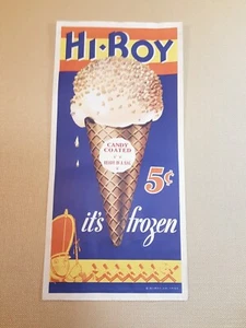 1930s Hi-Boy Ice Cream Cone Candy Coated 5Cent Litho Paper Advertising Sign 13" - Picture 1 of 6