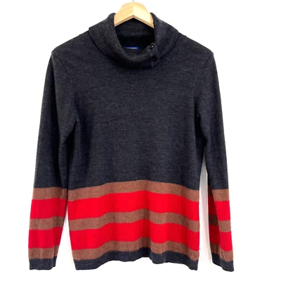 Suéter Pendleton Mujer Mediano Mezcla Lana Merino Cuello Alto Botón Mosca Gris-Rojo Foto 1 de 4