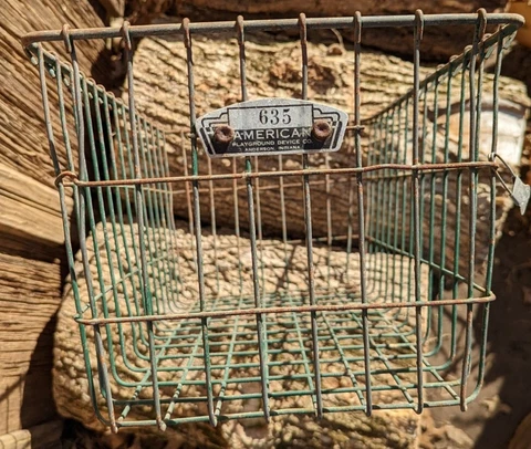 VINTAGE American Playground LOCKER GYM POOL WIRE BASKET Anderson, IN Green Cover