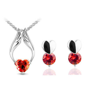 Red Hearts Jewellery Set Stud Earrings Cubic Zircon Stone Romantic Necklace S501