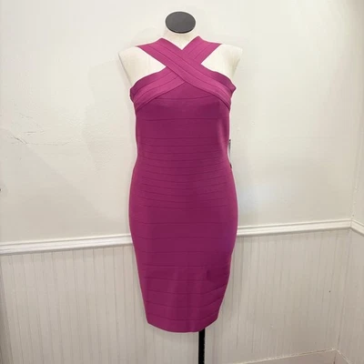 Venus Size XL Bandage Dress Cross Neck Bodycon Pink Stretch Cocktail Wedding - Image 1 of 4