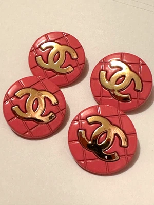 4 Stamped Chanel Buttons Quilted Metal Pink & white CC logo, Iconic, 20mm - Image 1 of 4