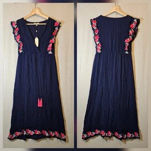 Abito midi Sophie Max blu navy rosso ricamo floreale nappe donna medio - Foto 1 di 10