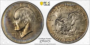 🔥👹1973-D Eisenhower Dollar PCGS MS65 - RAINBOW MONSTER TONED TRUEVIEW!👹🔥 - Picture 1 of 3
