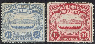 BRITISH SOLOMON ISLANDS 1907 LARGE CANOE ½D AND 1D - Image 1 of 2