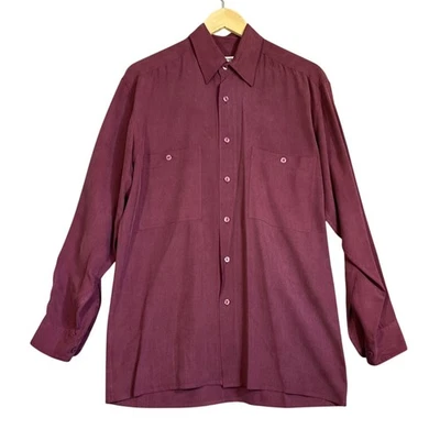 Burma Bibas Shirt Mens Small Silk Burgundy Button Up Vintage Miami Resortwear - Image 1 of 4
