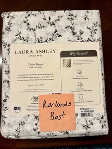 Laura Ashley Saras Spring 4 pc Four KING Floral Black White SHEET Set NEW - Picture 1 of 4