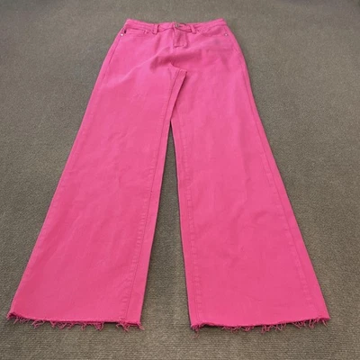 Jeans Judy Blue para mujer 7/28 rosa tiro alto pierna ancha dobladillo crudo elástico denim Foto 1 de 4