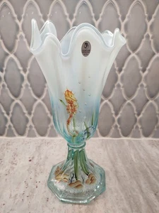 Fenton Unterwasser Traum Seepferdchen Vase Ozean Aqua Blau mit Sockel Hoch HP Cahall - Bild 1 von 24