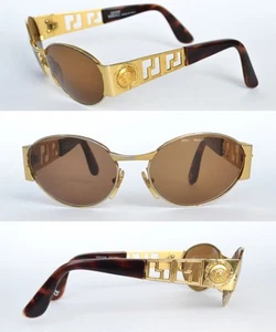 90s Vintage GIANNI VERSACE Sunglasses Logo Golden Medusa Brown Glasses MOD S38 - Picture 1 of 11